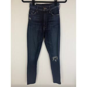 Mother Womens The Swooner High Rise Skinny Distressed Dark Wash Ankle Jeans 26